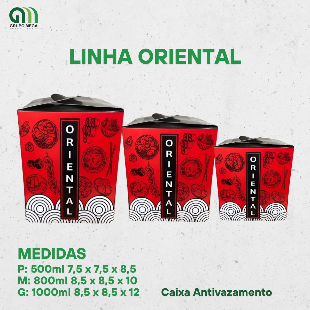 CAIXA PARA COMIDA ORIENTAL - 50 UNIDADES