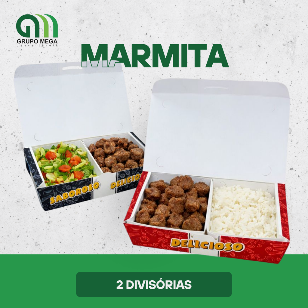 Marmita com 2 divisórias - 50 unidades - ANTIVAZAMENTO