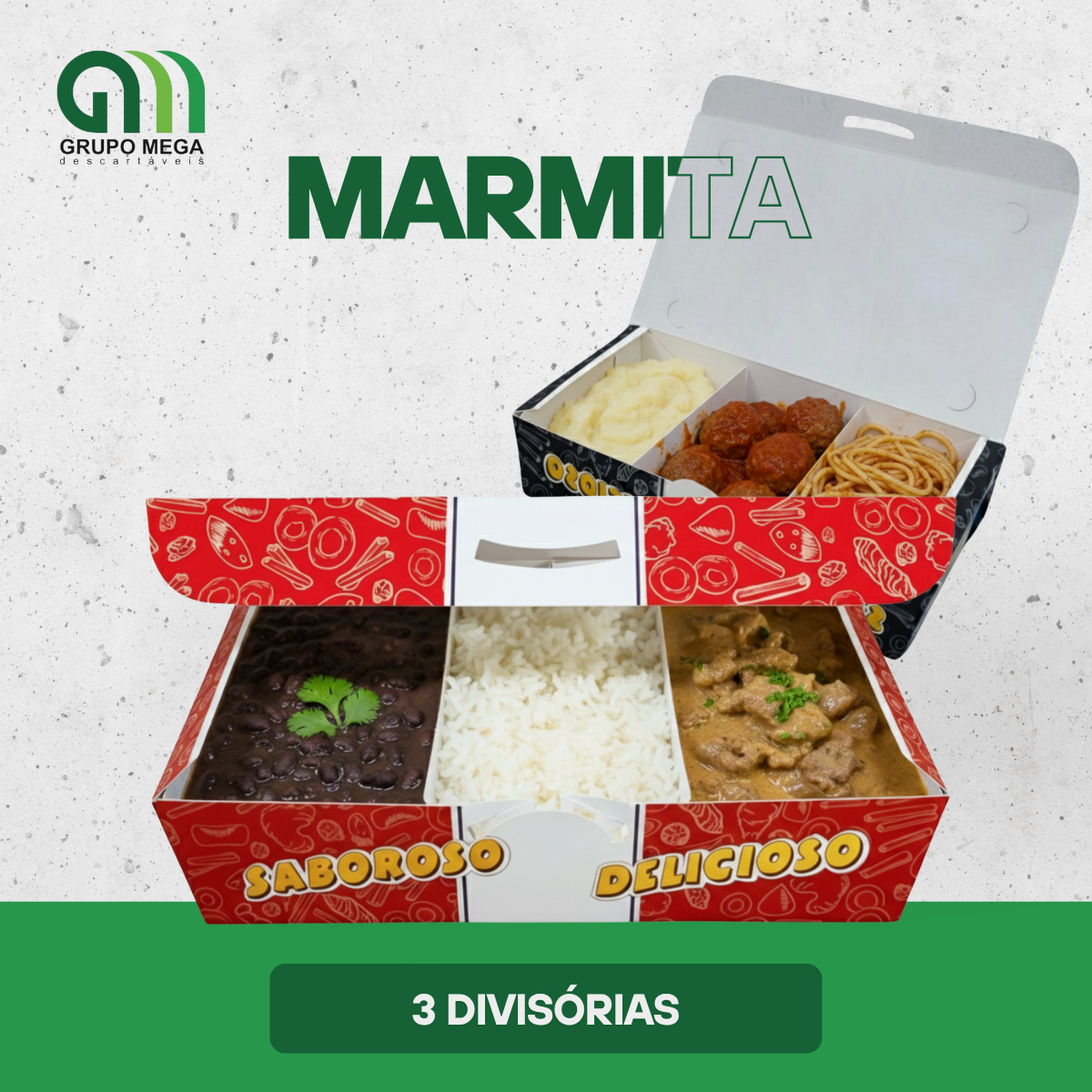 Marmita com 3 divisórias - 50 unidades - ANTIVAZAMENTO