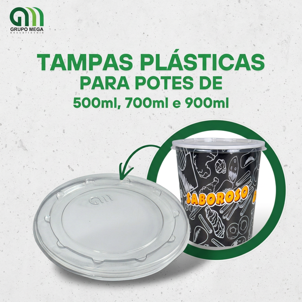 Tampas Plásticas para Potes 500/700/900ml
